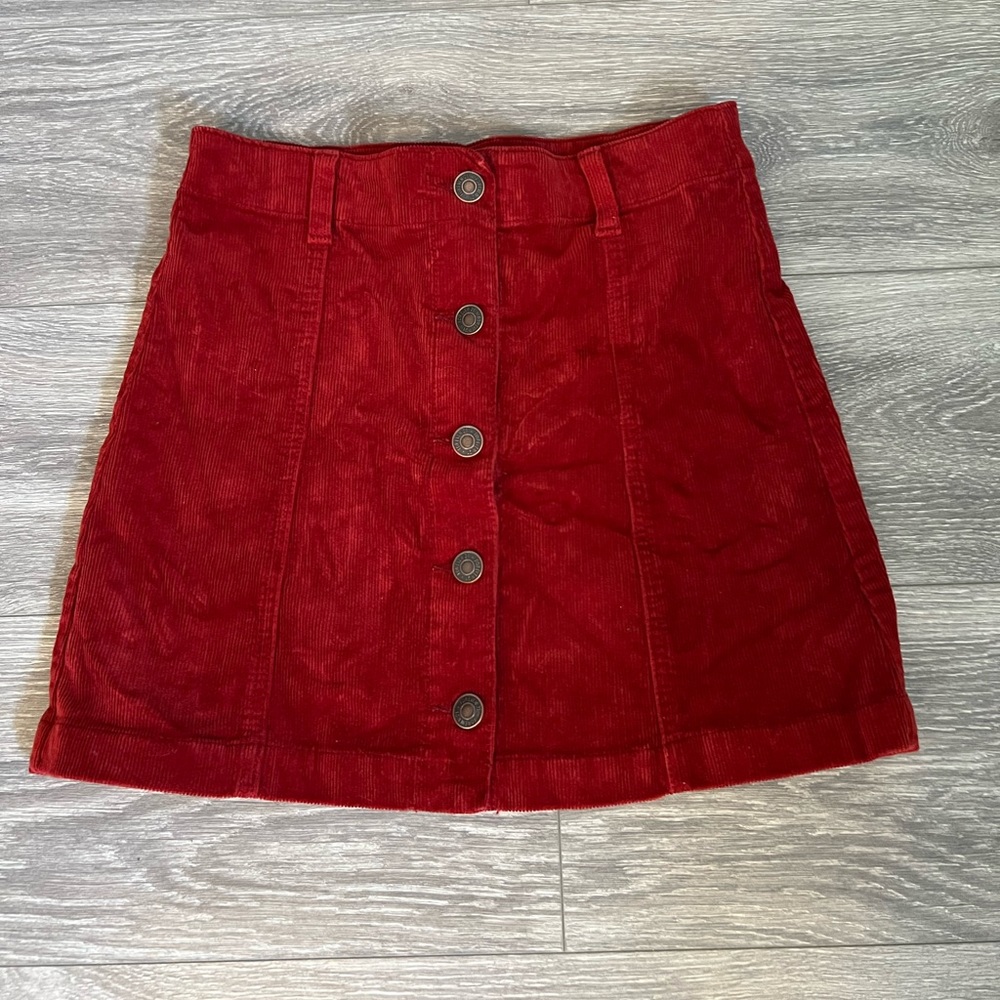 Red corduroy mini skirt